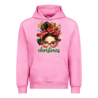 Fuchsia Pink Christmas Messy Bun With Gingerbread Man Urban Hoodie - BundleAndBundleShop