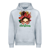 Heather Grey Christmas Messy Bun With Gingerbread Man Urban Hoodie - BundleAndBundleShop