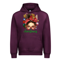Mauve Wine Christmas Messy Bun With Gingerbread Man Urban Hoodie - BundleAndBundleShop