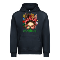 Navy Christmas Messy Bun With Gingerbread Man Urban Hoodie - BundleAndBundleShop