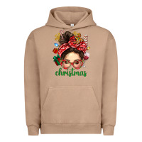 Pigment Burro Christmas Messy Bun With Gingerbread Man Urban Hoodie - BundleAndBundleShop