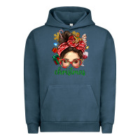 Pigment Midnight Navy Christmas Messy Bun With Gingerbread Man Urban Hoodie - BundleAndBundleShop