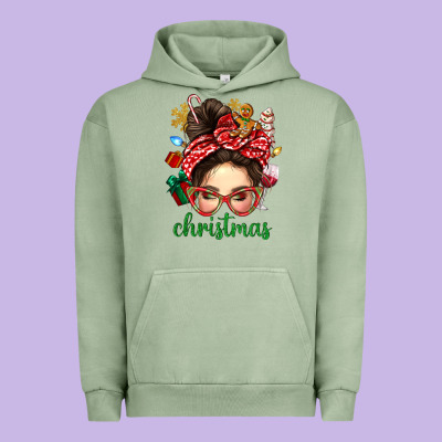 Christmas Messy Bun With Gingerbread Man Urban Hoodie Designed By Bundleandbundleshop