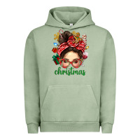 Pigment Oil Green Christmas Messy Bun With Gingerbread Man Urban Hoodie - BundleAndBundleShop