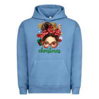 Pigment Pebble Blue Christmas Messy Bun With Gingerbread Man Urban Hoodie - BundleAndBundleShop
