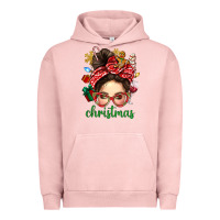 Pigment Salmon Christmas Messy Bun With Gingerbread Man Urban Hoodie - BundleAndBundleShop