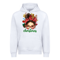 White Christmas Messy Bun With Gingerbread Man Urban Hoodie - BundleAndBundleShop