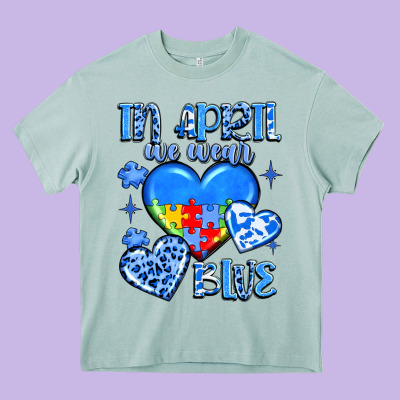In April We Wear Blue Heavy Core Tee Designed By Jahusdesignshop