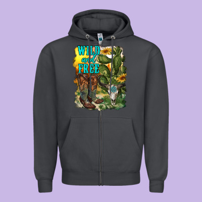 Wild And Free Cowgirl Boots Zipper Hoodie Designed By Ranaportraitstore