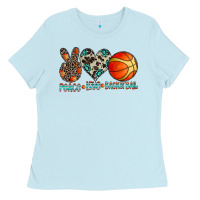 Baby Blue peace love basketball Ladies Tee - CowhideDigitalArt