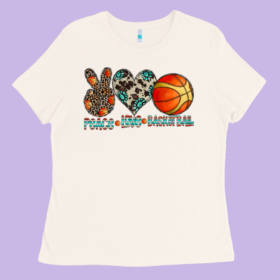 Peace Love Basketball Ladies Tee Designed By Cowhidedigitalart