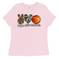 Bubblegum Pink peace love basketball Ladies Tee - CowhideDigitalArt