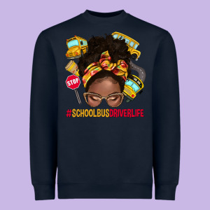 School Bus Driver Life Afro Messy Bun Heavyweight Sweatshirt Designed By Nancycooperartshop