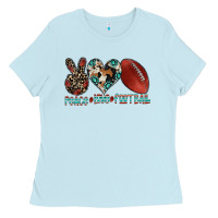 Baby Blue peace love football Ladies Tee - CowhideDigitalArt