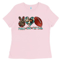 Bubblegum Pink peace love football Ladies Tee - CowhideDigitalArt