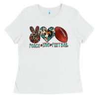 White peace love football Ladies Tee - CowhideDigitalArt