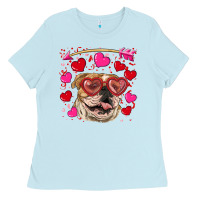 Baby Blue valentine's day  brown english bulldog Ladies Tee - RanaPortraitStore