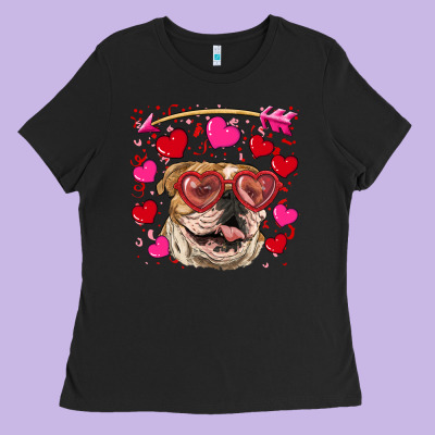Valentine's Day  Brown English Bulldog Ladies Tee Designed By Ranaportraitstore