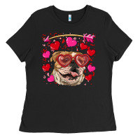 Black valentine's day  brown english bulldog Ladies Tee - RanaPortraitStore