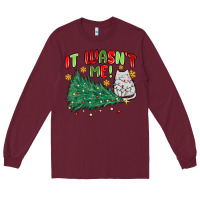 Burgundy it wasn't me! christmas cat Long Sleeve Tee - MaliasSmallBusiness