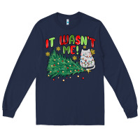 Navy it wasn't me! christmas cat Long Sleeve Tee - MaliasSmallBusiness