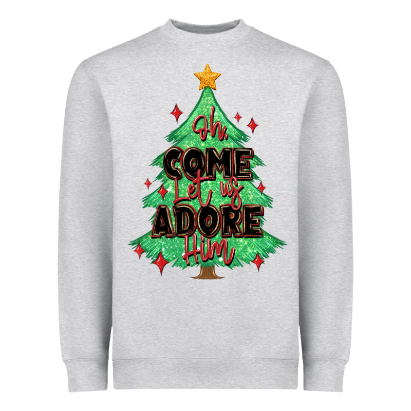 Oh Come Let Us Adore Him Christmas Tree Heavyweight Sweatshirt by MaliasSmallBusiness | Teevron