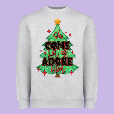 Oh Come Let Us Adore Him Christmas Tree Heavyweight Sweatshirt Designed By Maliassmallbusiness