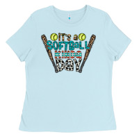 Baby Blue softball Ladies Tee - CowhideDigitalArt