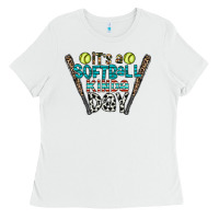 White softball Ladies Tee - CowhideDigitalArt
