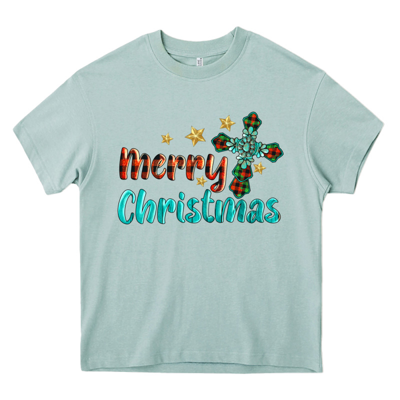 Merry Christmas Turquoise Gemstones Cross Heavy Core Tee by BarkalooDesign | Teevron