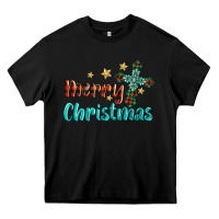 Black merry christmas turquoise gemstones cross Heavy Core Tee - BarkalooDesign