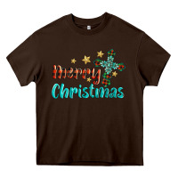 Chocolate Brown merry christmas turquoise gemstones cross Heavy Core Tee - BarkalooDesign