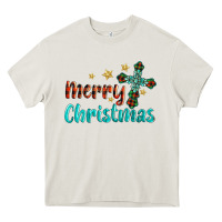 Cream merry christmas turquoise gemstones cross Heavy Core Tee - BarkalooDesign