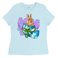 Baby Blue easter bunny egg flowers Ladies Tee - RanaPortraitStore