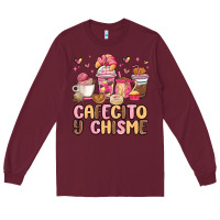 Burgundy cafecito y chisme Long Sleeve Tee - MaliasSmallBusiness