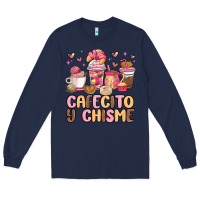 Navy cafecito y chisme Long Sleeve Tee - MaliasSmallBusiness