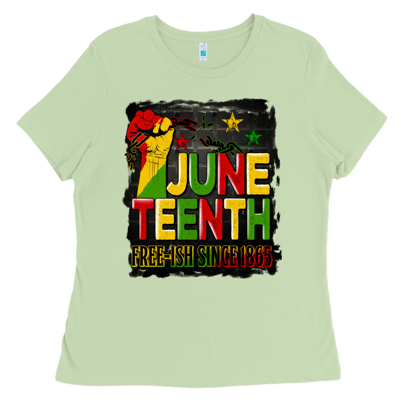 Juneteenth Fist Free Ish Since 1865 With Background Ladies Tee by HRA Design Shop | Teevron