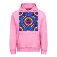 Fuchsia Pink Pride lgbtq hearts and peace symbol seamless patte Urban Hoodie - BundleAndBundleShop