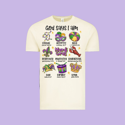 God Says I Am Mardi Gras Vintage Tee Designed By Maliassmallbusiness