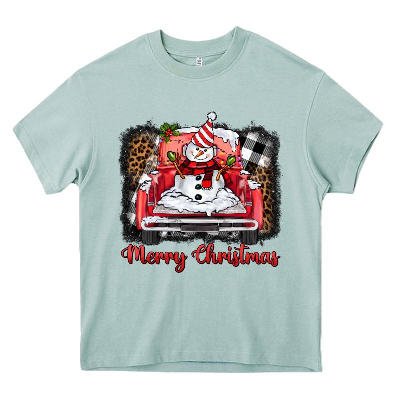 Merry Christmas Truck Snowman Heavy Core Tee by BarkalooDesign | Teevron