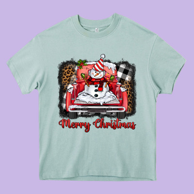Merry Christmas Truck Snowman Heavy Core Tee Designed By Barkaloodesign