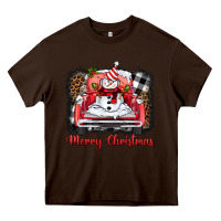 Chocolate Brown merry christmas truck snowman Heavy Core Tee - BarkalooDesign