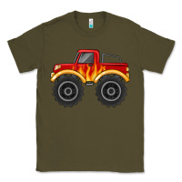 Army Green monster truck with flames Classic Tee - MaliasSmallBusiness