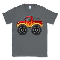 Charcoal Heather monster truck with flames Classic Tee - MaliasSmallBusiness