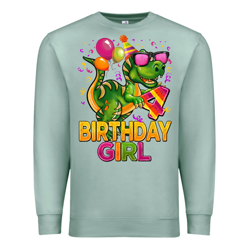 4th Birthday Girl T Rex Pink Premium Sweatshirt by CowGirlArtShop | Teevron