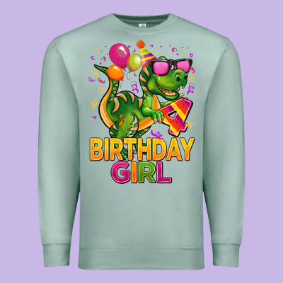 4th Birthday Girl T Rex Pink Premium Sweatshirt Designed By Cowgirlartshop