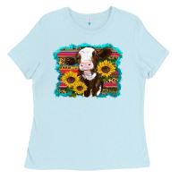 Baby Blue western cow sunflowers serape leopard Ladies Tee - RanaPortraitStore