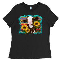 Black western cow sunflowers serape leopard Ladies Tee - RanaPortraitStore