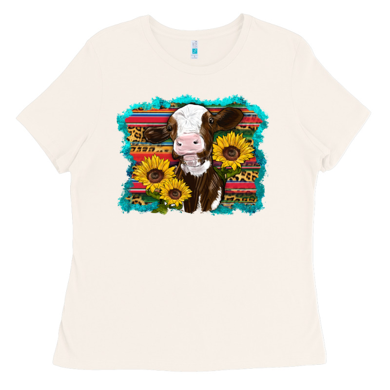 Western Cow Sunflowers Serape Leopard Ladies Tee by RanaPortraitStore | Teevron