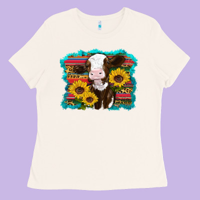 Western Cow Sunflowers Serape Leopard Ladies Tee Designed By Ranaportraitstore